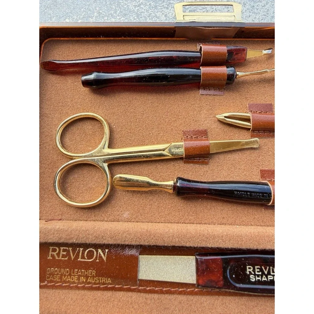 Vintage Revlon 7-Piece ManicureSet in Leather Case, Made in Austria